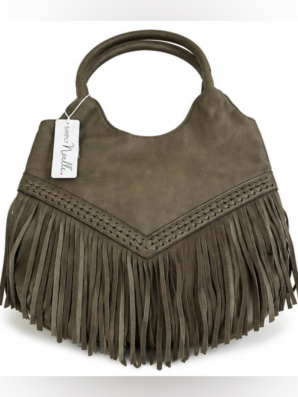 Simply Noelle Olive Green Boho Fringe Hobo Handbag